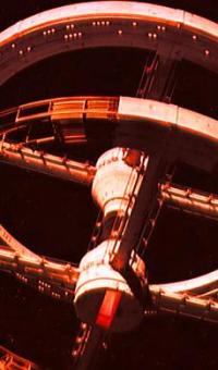 [[Starbase XY003, bathed in the
  red glow of the giant star it orbits...]]